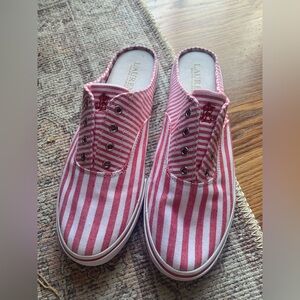 Lauren Ralph Lauren Red White Striped Flats Loafers Slip On Shoes Women Size 8